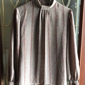 VTG 80s Susan Hutton Puff Sleeve Gathered Collar Button Back Blouse Size 8